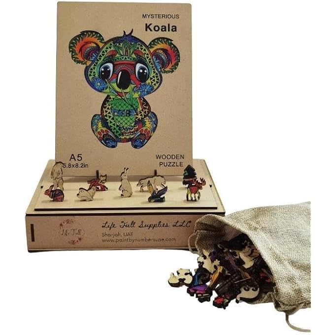 WOODEN JIGSAW PUZZLES, 3D WOODEN ANIMALS SHAPED PUZZLES, BEST GIFT FOR ADULTS AND KIDS DIY PUZZLE PIECE, COLORFUL UNIQUE SHAPED KOALA PUZZLES A5-5.8 X 8.2 IN - Image 2